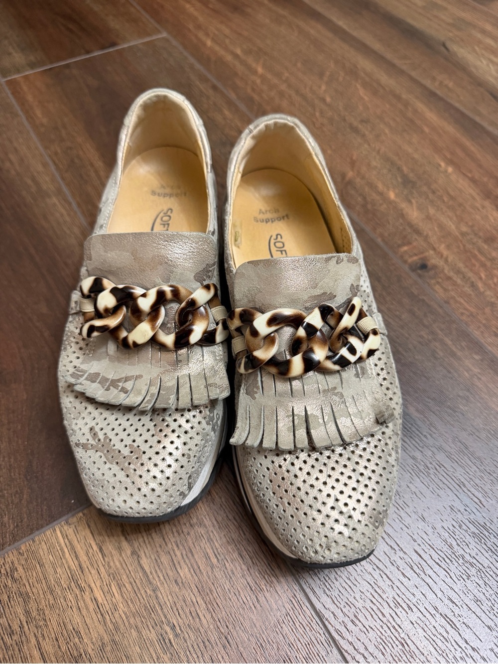 Softwaves Cadie metallic leather slip-on platform sneaker - khaki camo